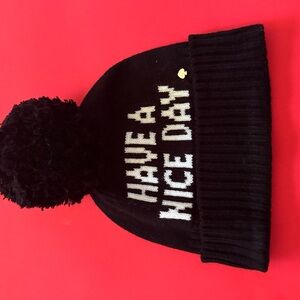 kate spade Black Beanie with Pom-Pom